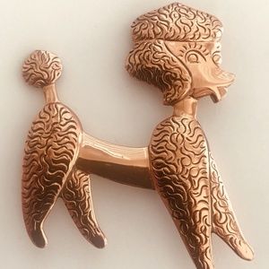 Vintage FRENCH POODLE BELL TRADING brooch copper
